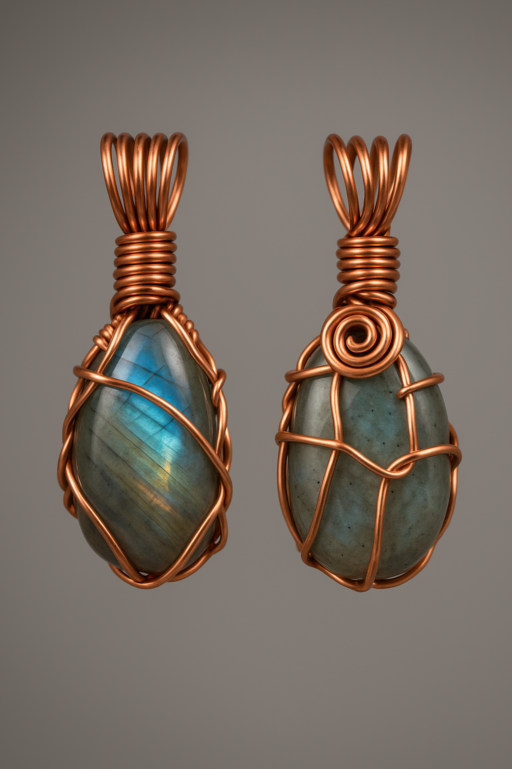 Labradorite copper pendant front and back seamless hanging together