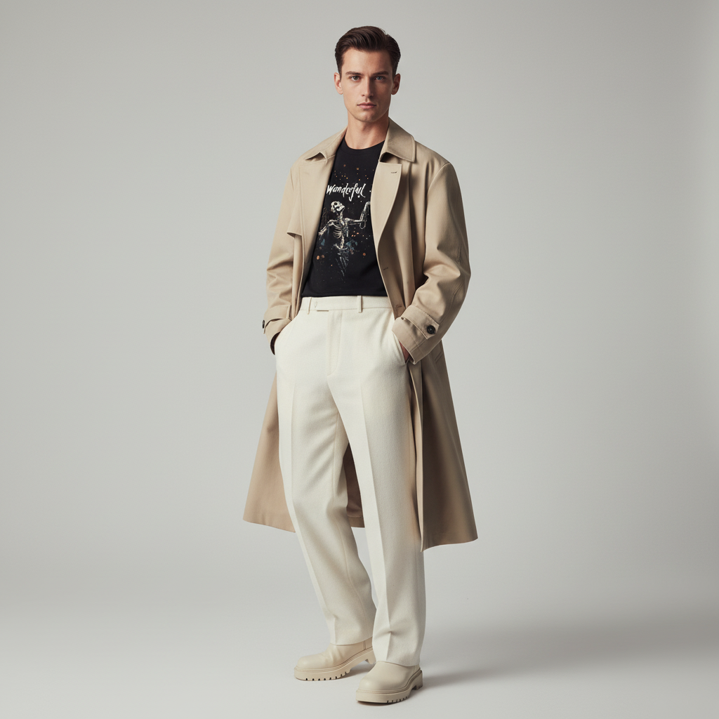 Male model in minimalist modern styling with Wonderful t-shirt