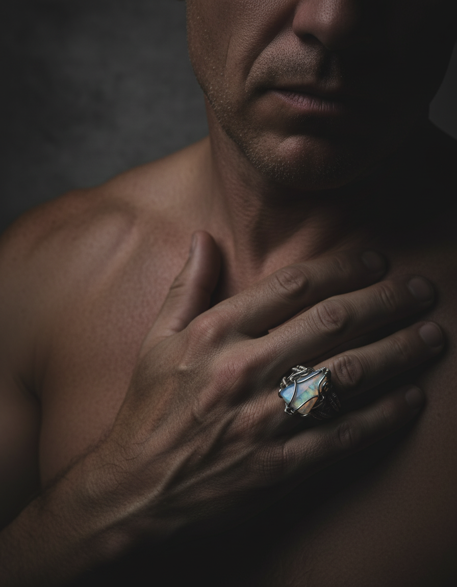 Male with ring properly fitted, dramatic portrait