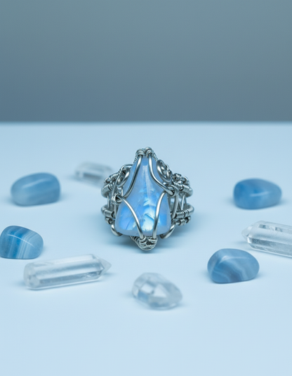 Minimalist with blue lace agate and clear quartz crystals