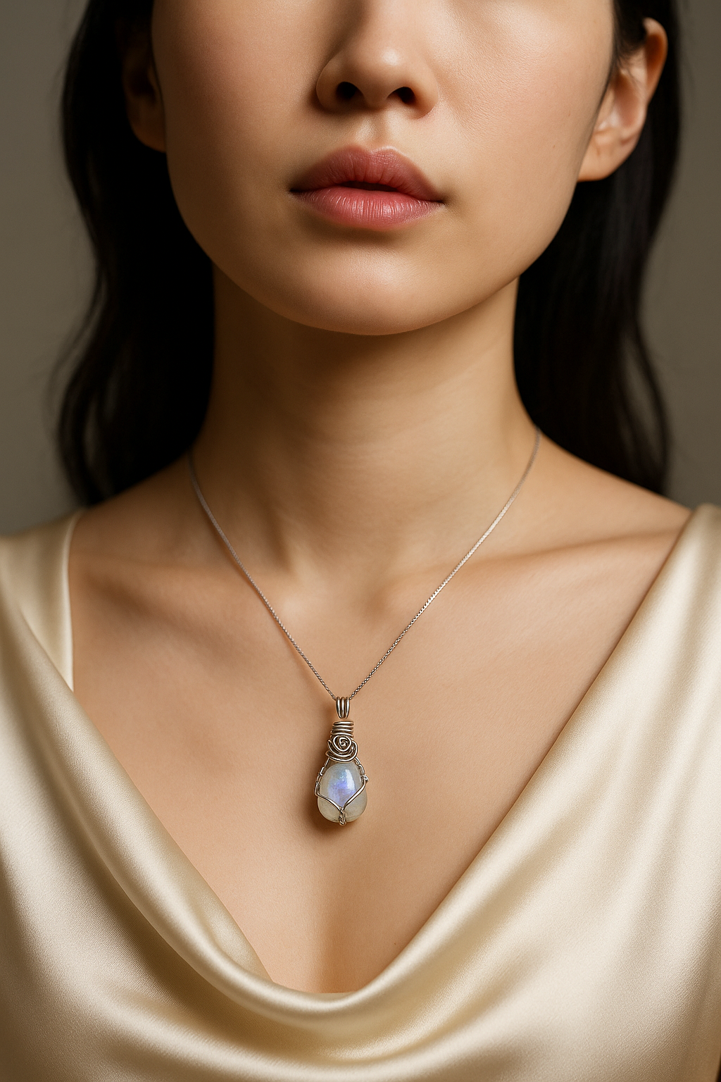 Moonstone 1.5cm Pendant - Cream Silk