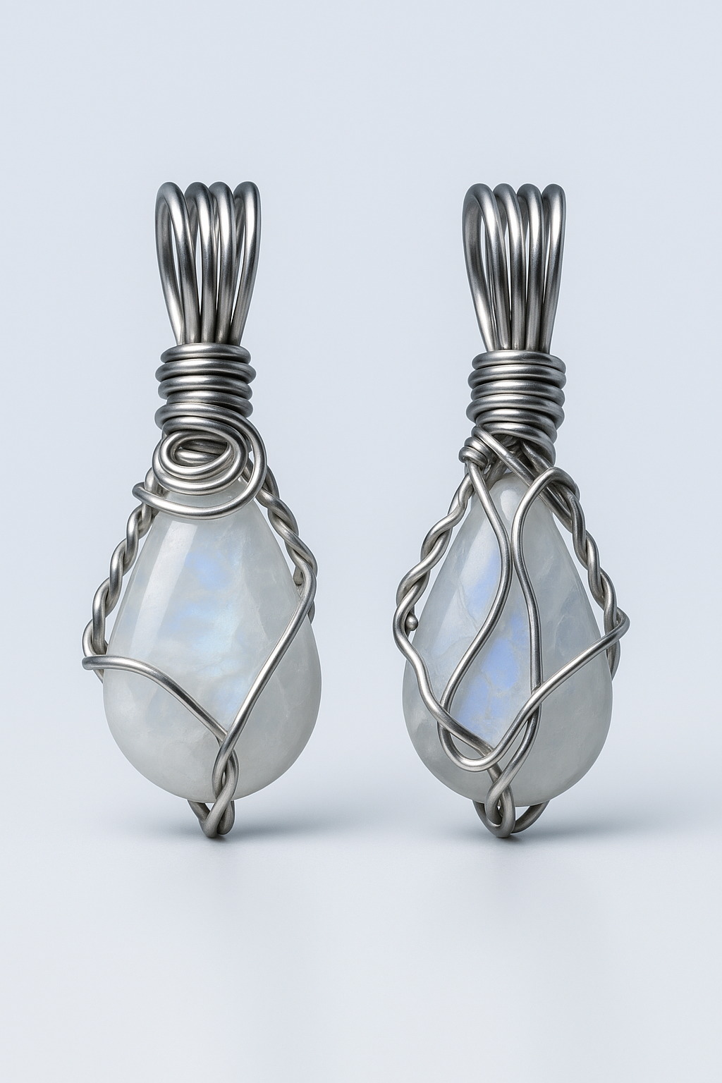 Moonstone pendant front and back views with cool studio lighting