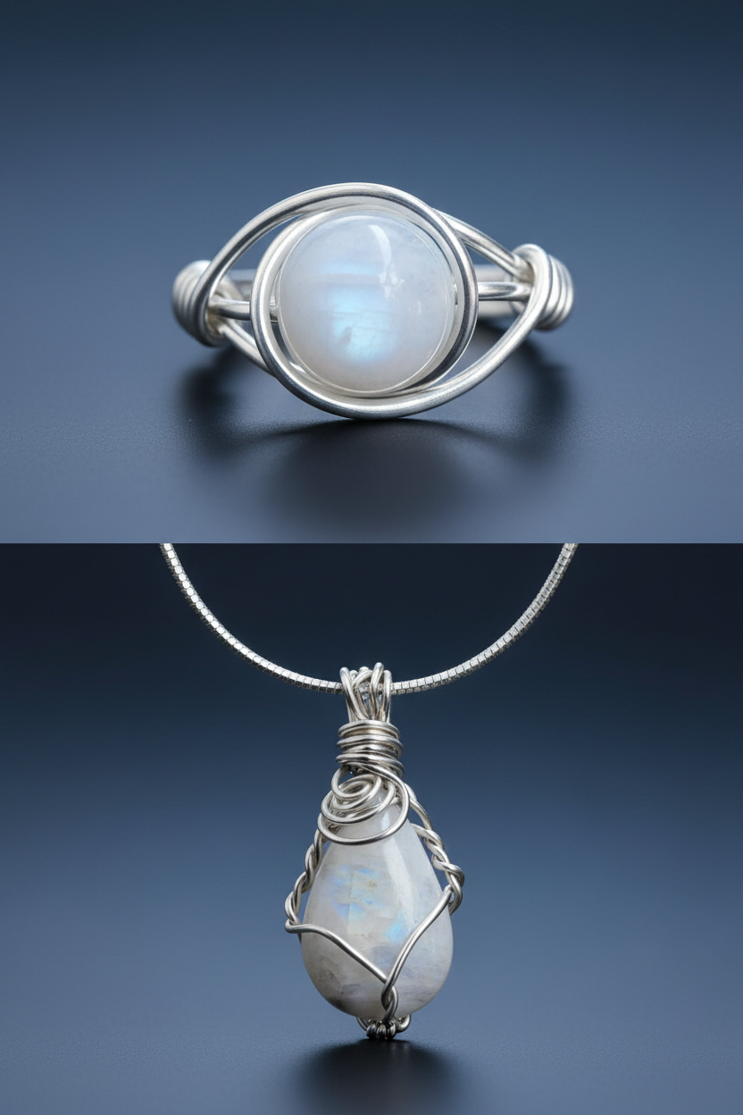 Professional studio background - moonstone ring and pendant set 1