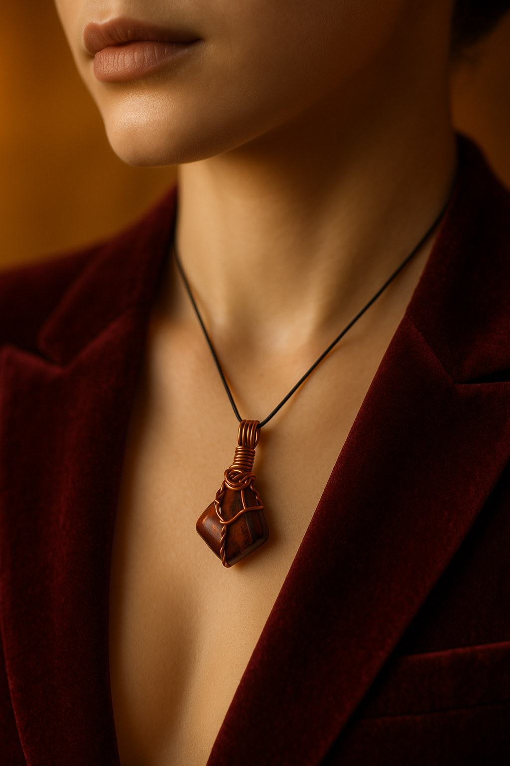 Red Tiger Eye Pendant - Burgundy Velvet