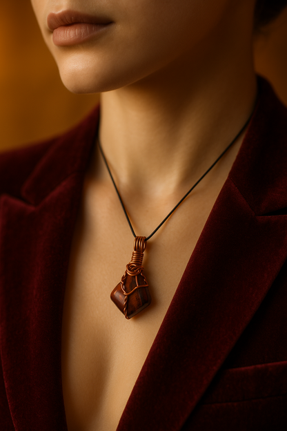 Red Tiger Eye Pendant - Burgundy Velvet