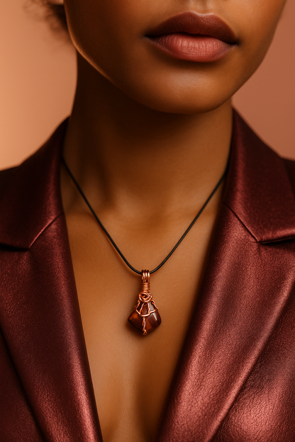 Red Tiger Eye Pendant - Wine Red Metallic