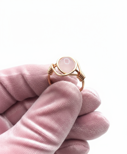 Rose Quartz Copper Ring - Pink Glove