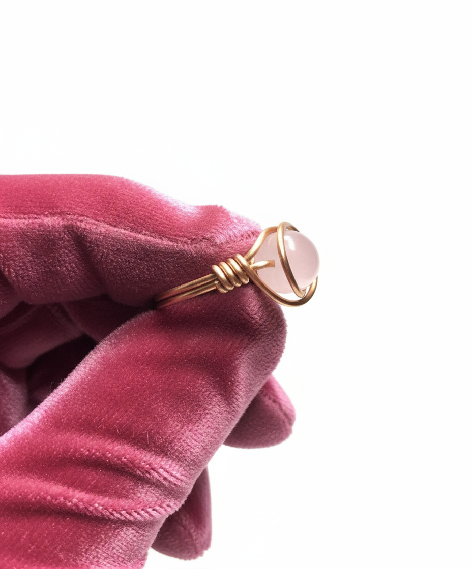 Rose Quartz Copper Ring - Pink Glove