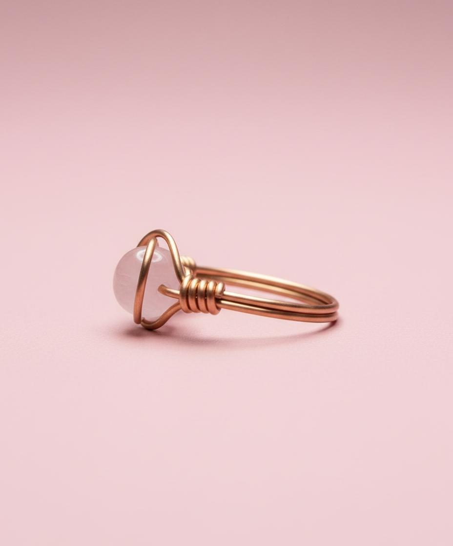 Rose Quartz Copper Ring - Pink Studio