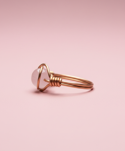 Rose Quartz Copper Ring - Pink Studio