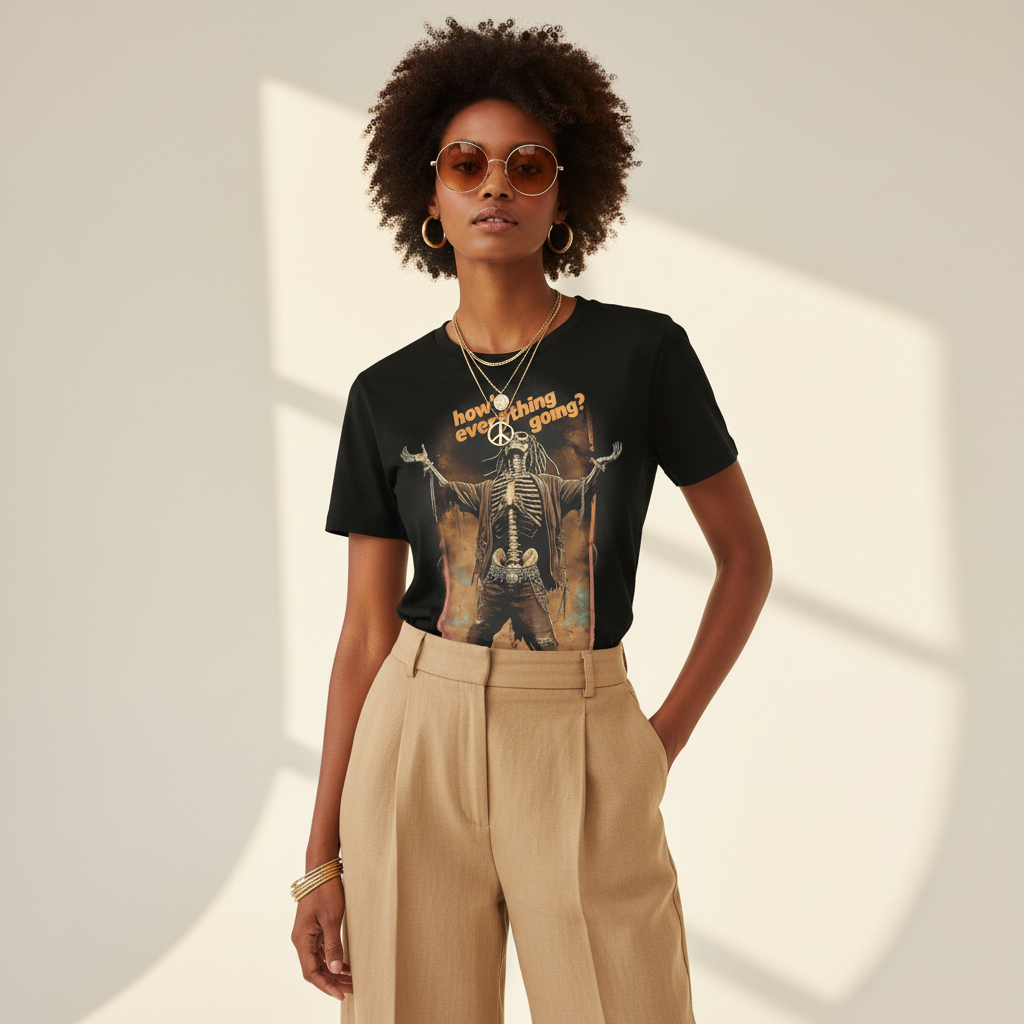 Studio shot - African descent female model in your t-shirt