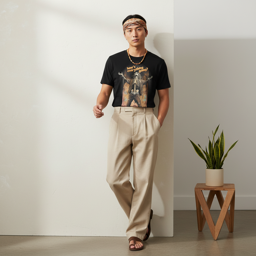 Studio shot - Asian descent male model in your t-shirt