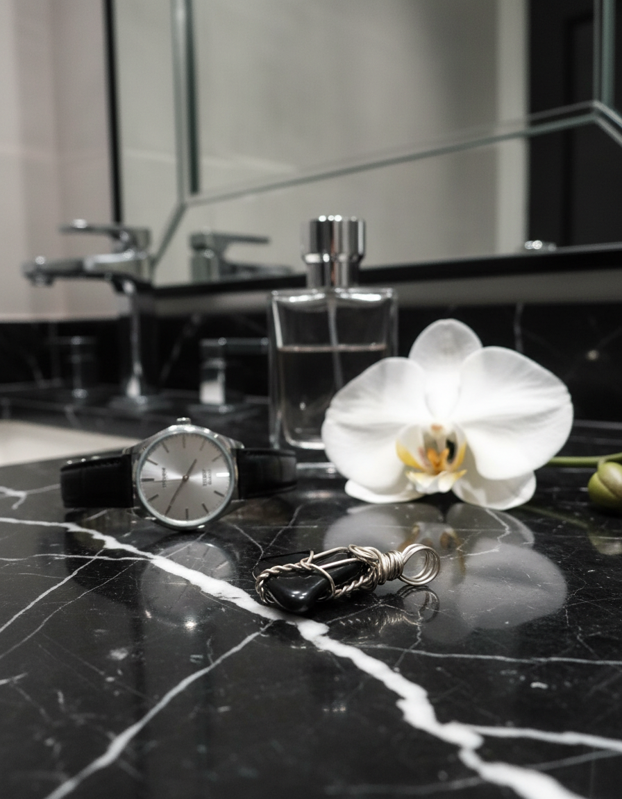 Ultra-luxury bathroom vanity with pendant
