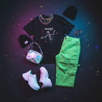 Urban neon green cargo pants flat lay