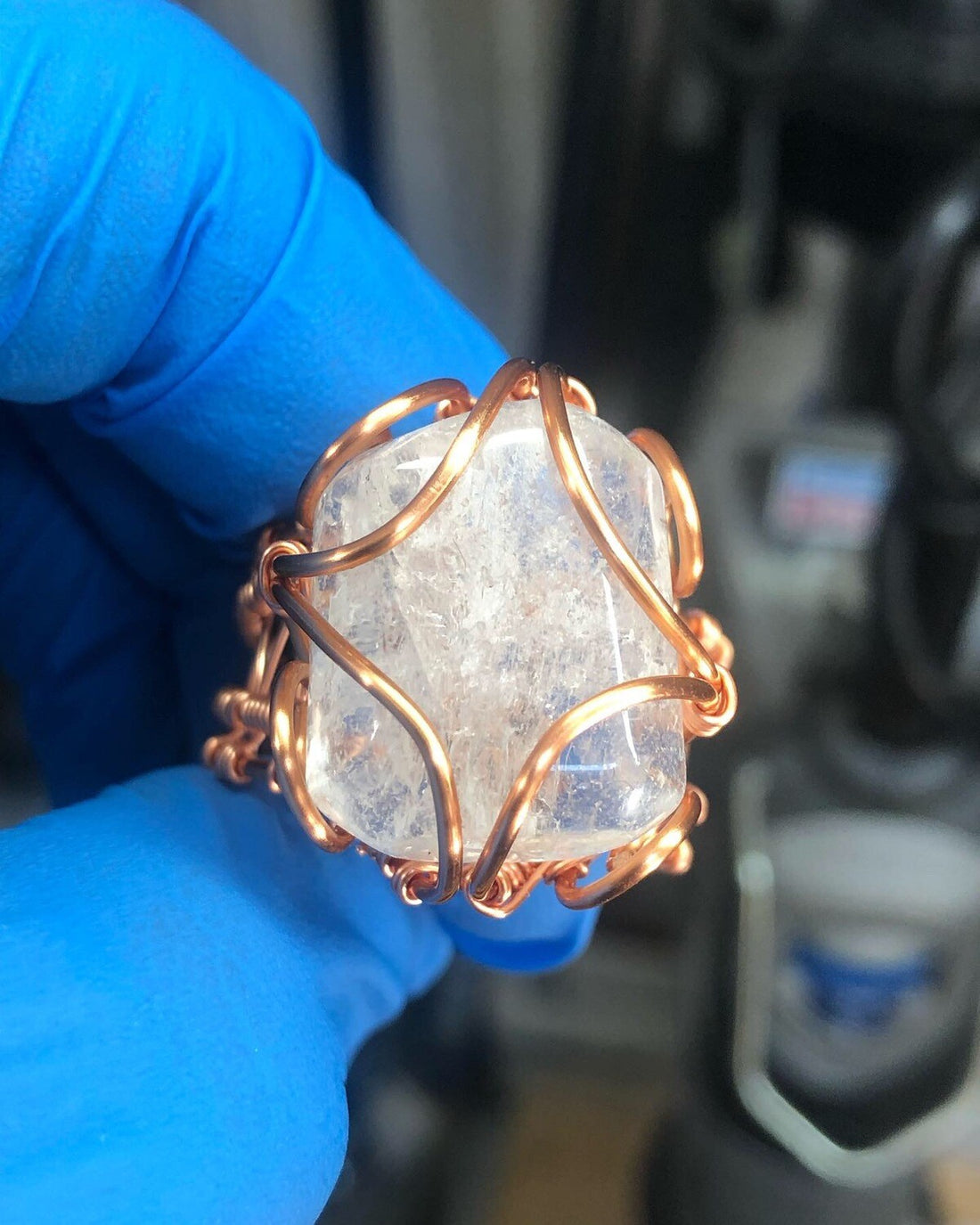 Clear Quartz Copper Ring - Bohemian Style