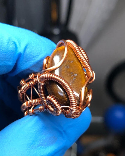 Tiger’s Eye Copper Ring - Dragon Style