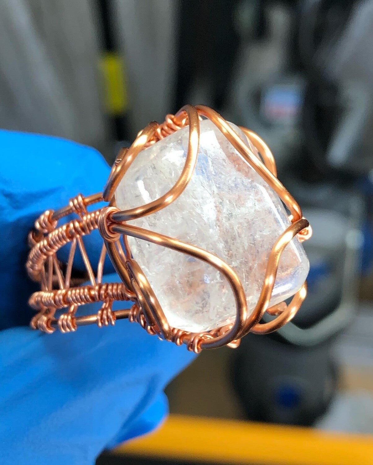 Clear Quartz Copper Ring - Bohemian Style