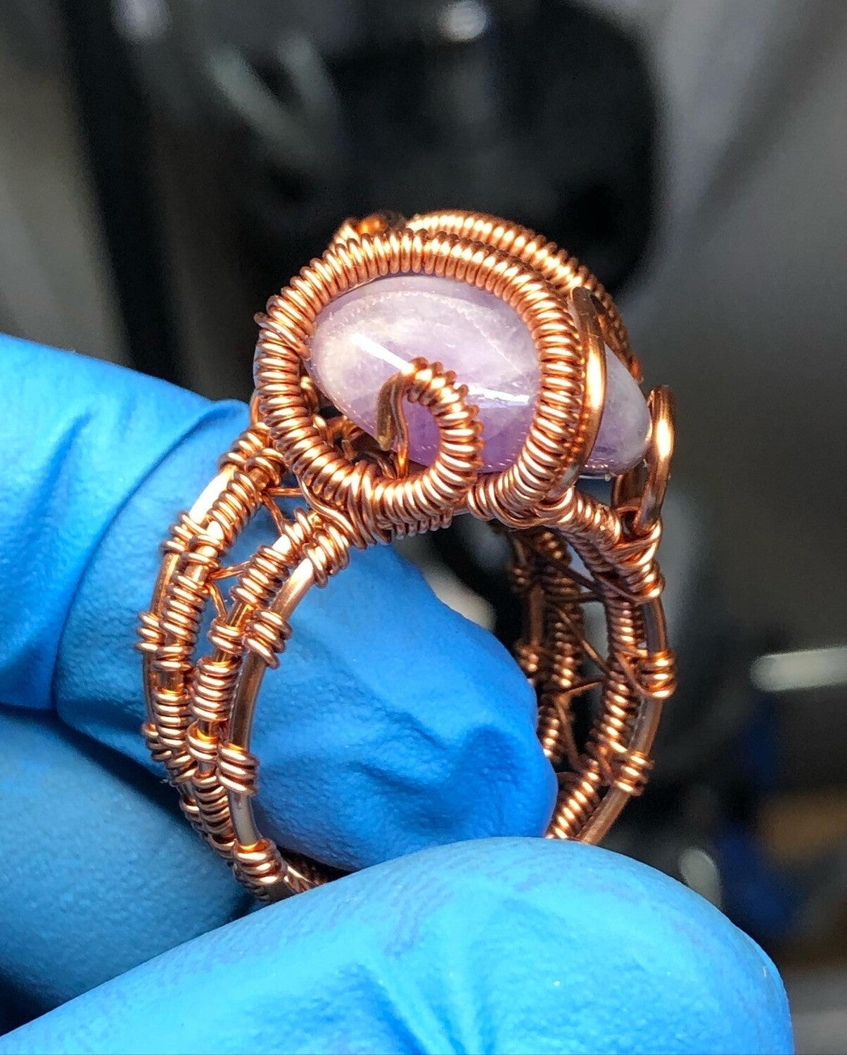 Amethyst Copper Ring - Dragon Style