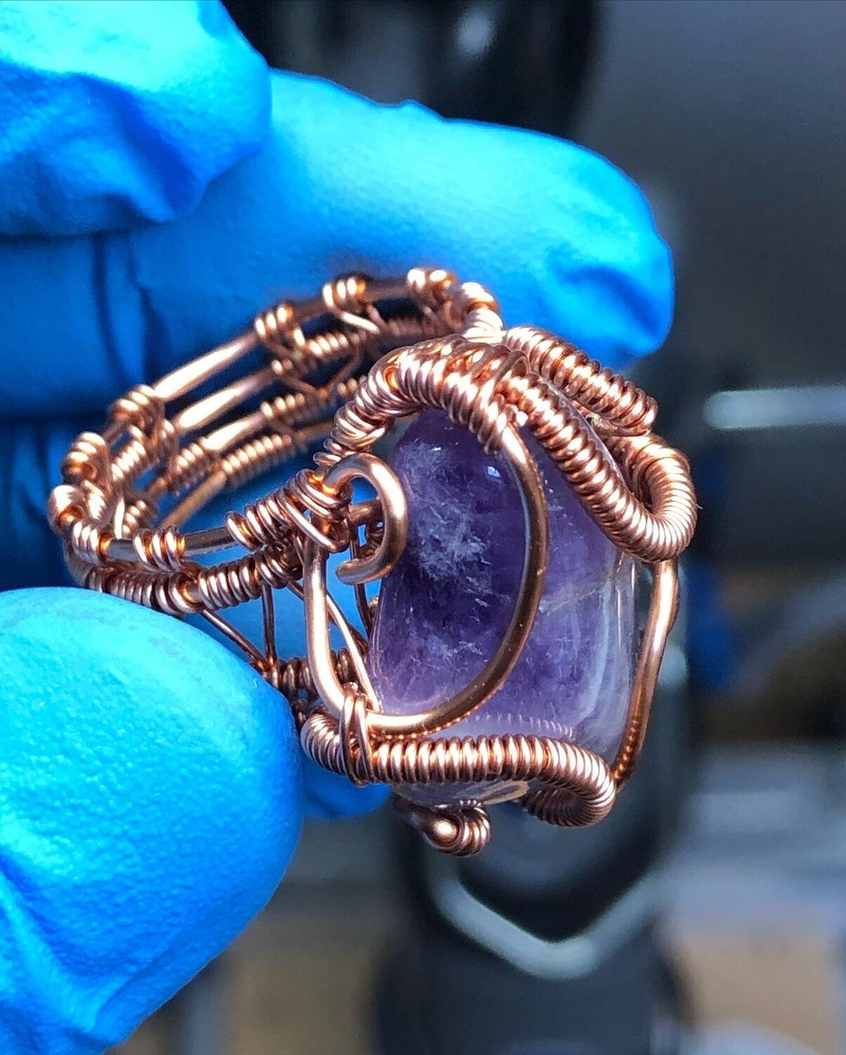 Amethyst Copper Ring - Dragon Style