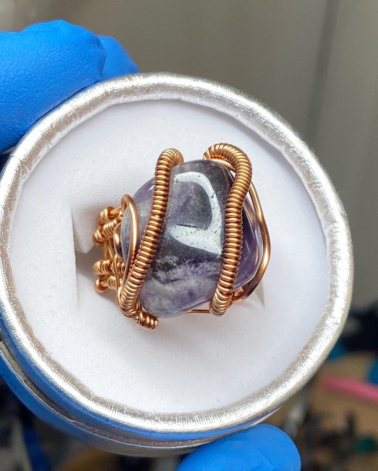 Amethyst Copper Ring - Dragon Style