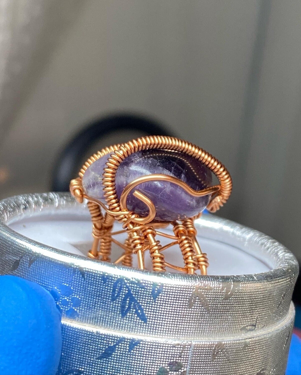 Amethyst Copper Ring - Dragon Style