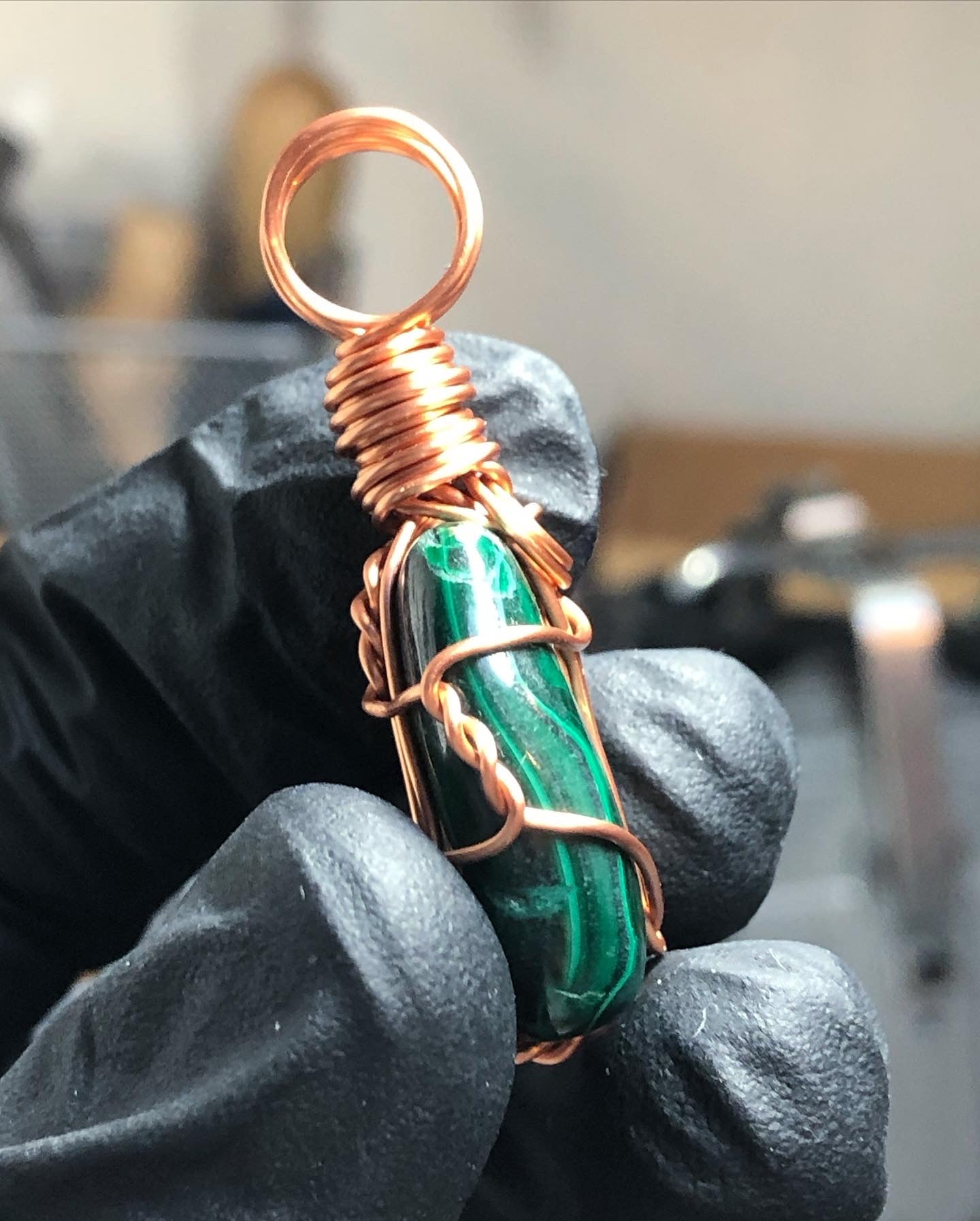 Malachite Tumble Copper Pendant - Mini Range - Premium