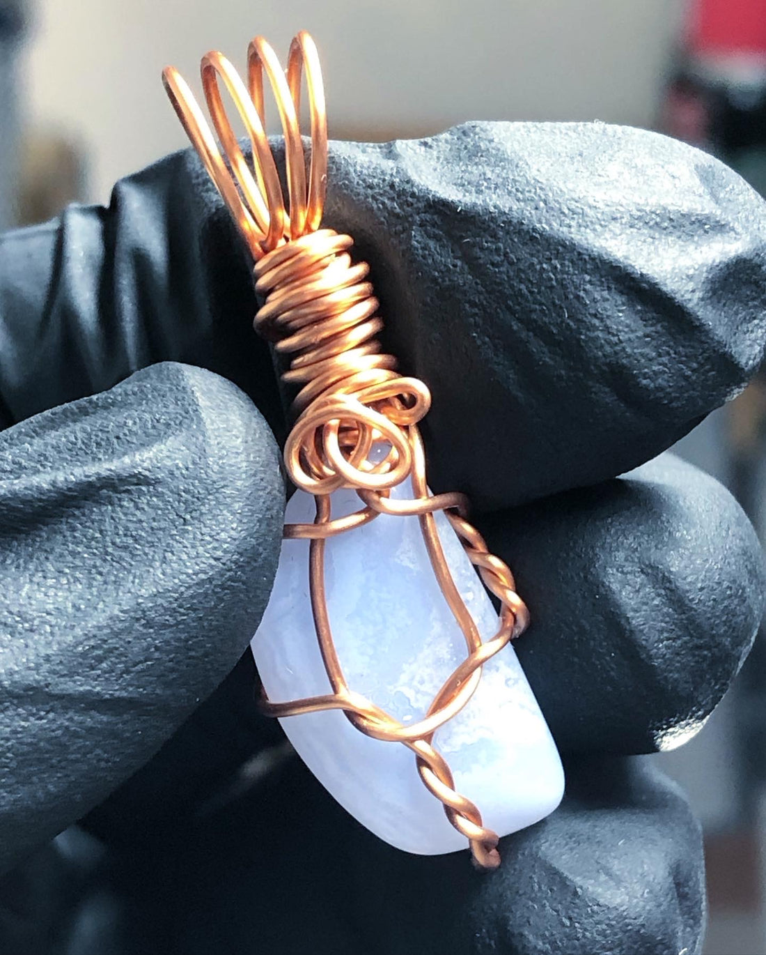 MP needed Blue Lace Agate Tumble Copper Pendant - Mini Range - Premium