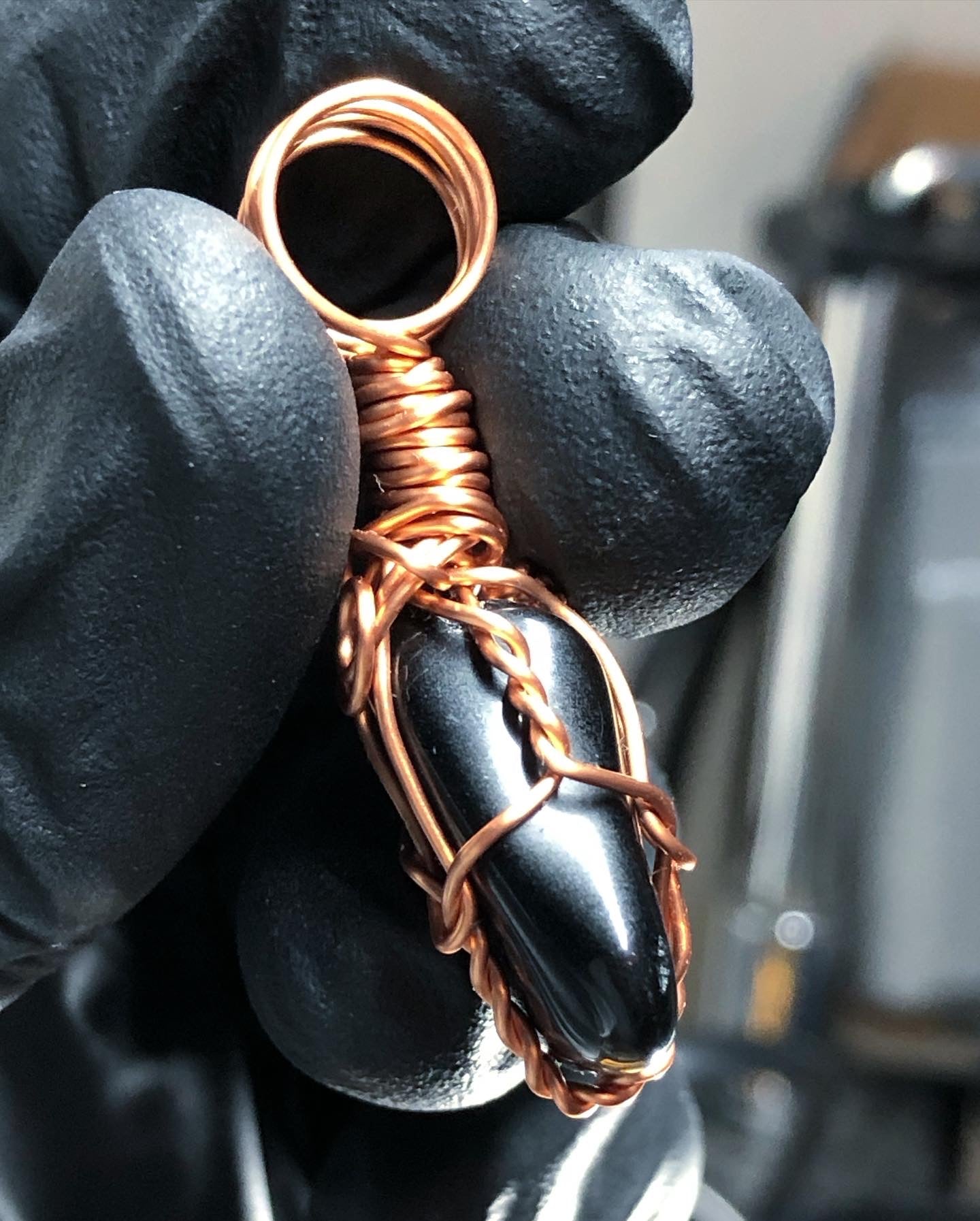 Black Obsidian Tumble Copper Pendant - Mini Range