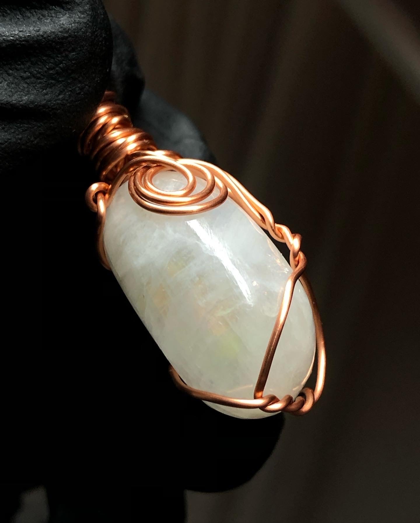 Rainbow Moonstone Tumble Copper Pendant - Mini Range - Premium