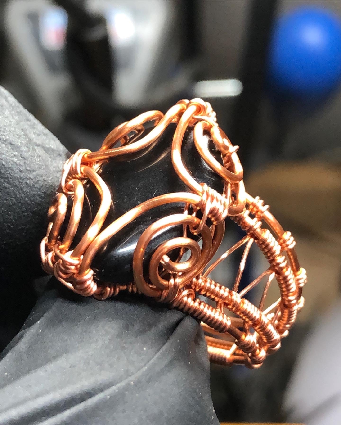 Black Obsidian Copper Ring Bohemian Style