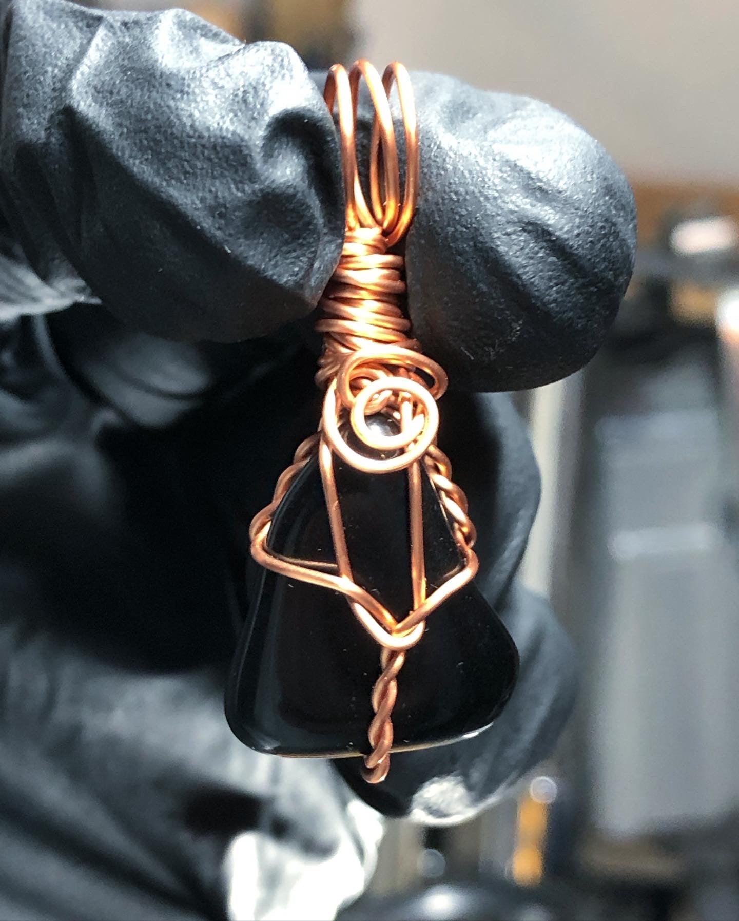 Black Obsidian Tumble Copper Pendant - Mini Range