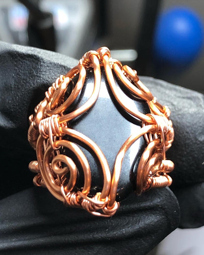 Black Obsidian Copper Ring Bohemian Style