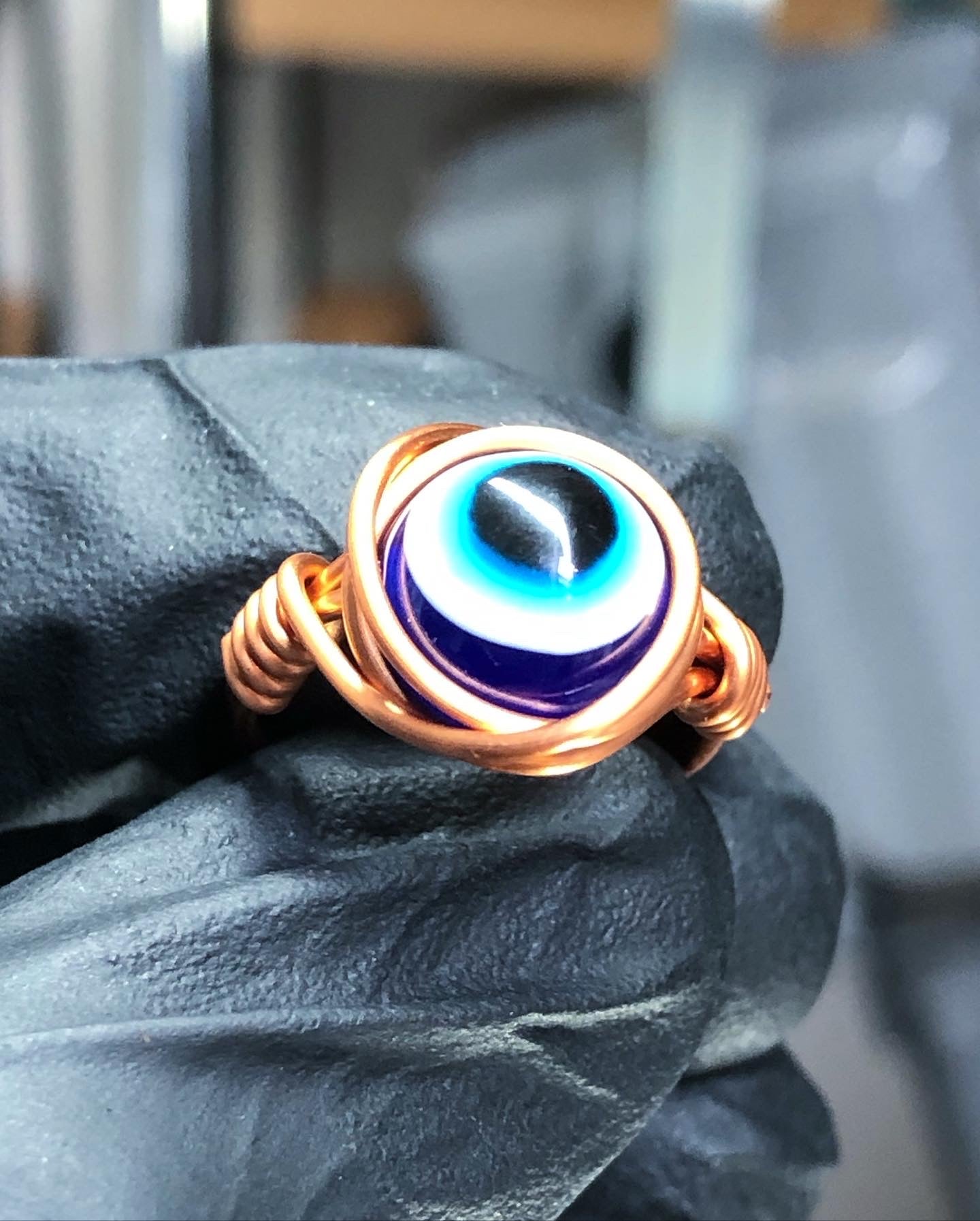 Protection From Evil Eye Resin Beaded Ring - 10mm Copper Band