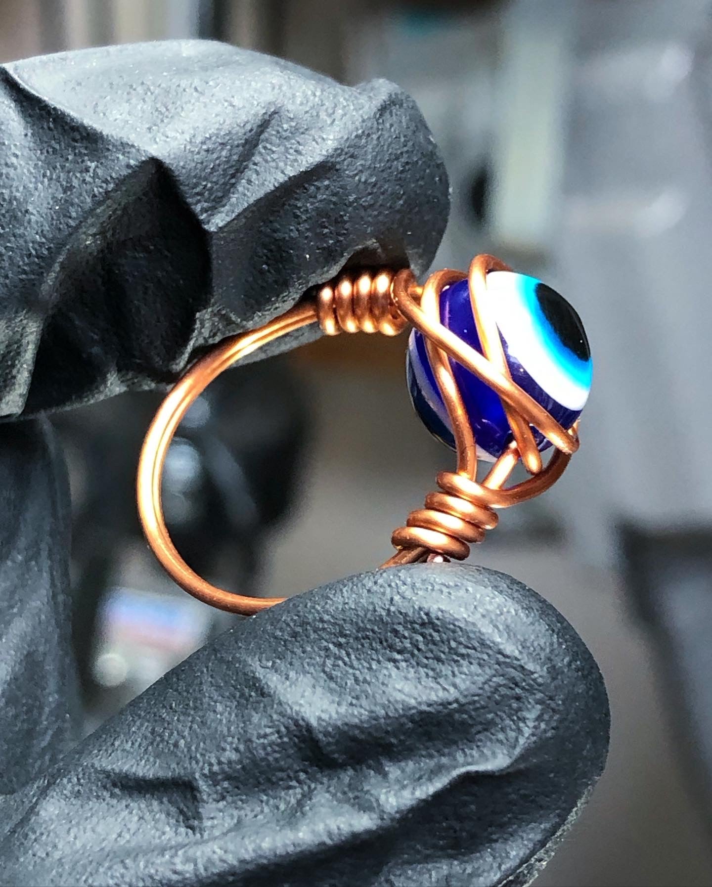 Protection From Evil Eye Resin Beaded Ring - 10mm Copper Band