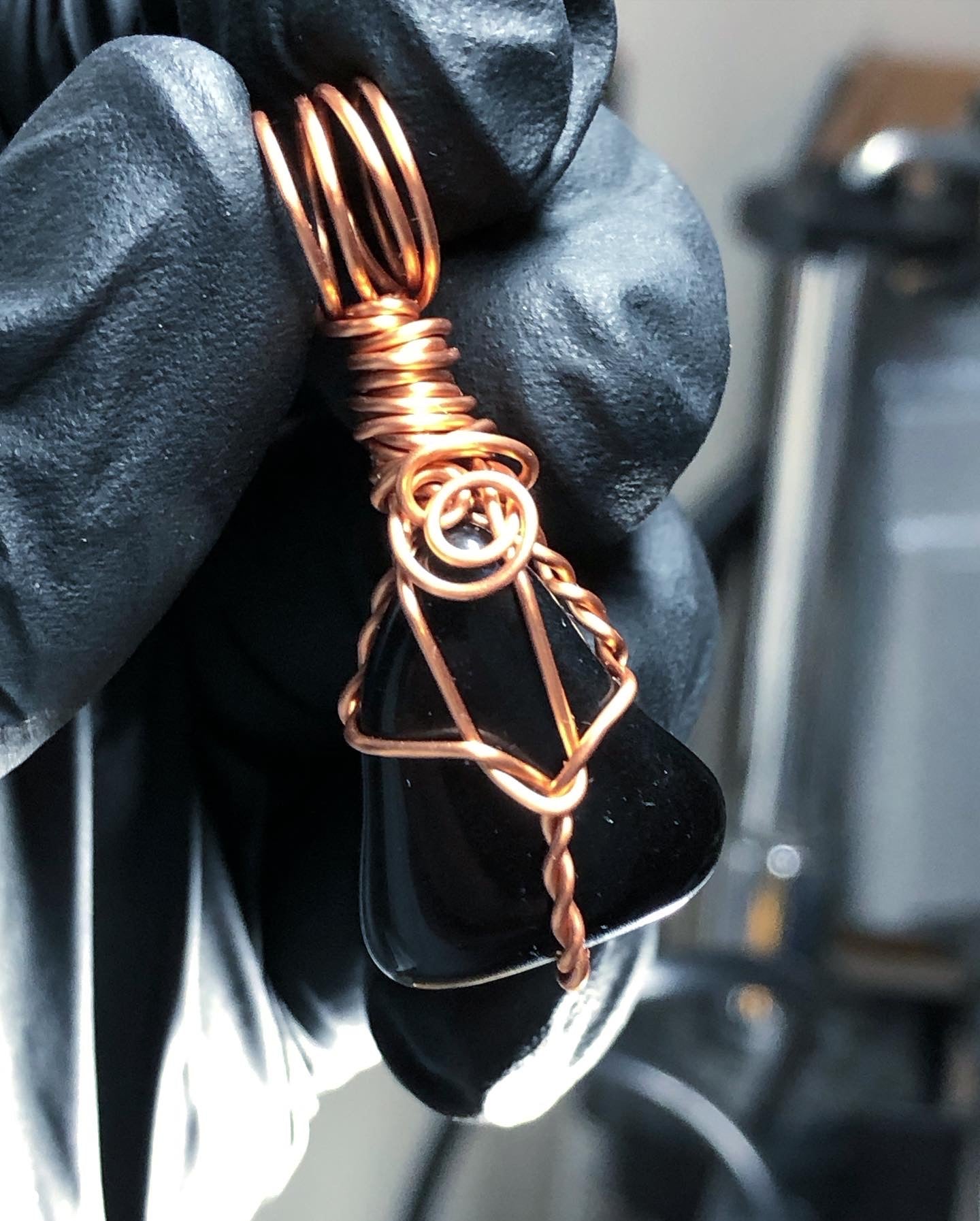 Black Obsidian Tumble Copper Pendant - Mini Range