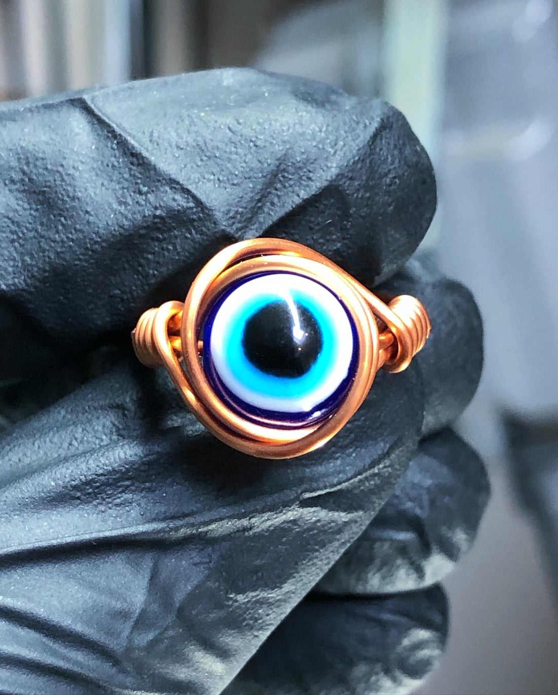 Protection From Evil Eye Resin Beaded Ring - 10mm Copper Band