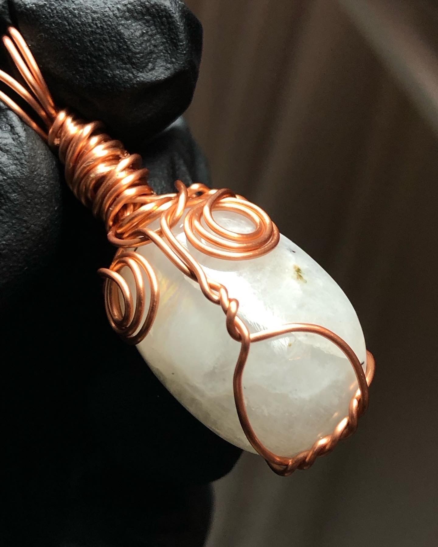 Rainbow Moonstone Tumble Copper Pendant - Mini Range - Premium