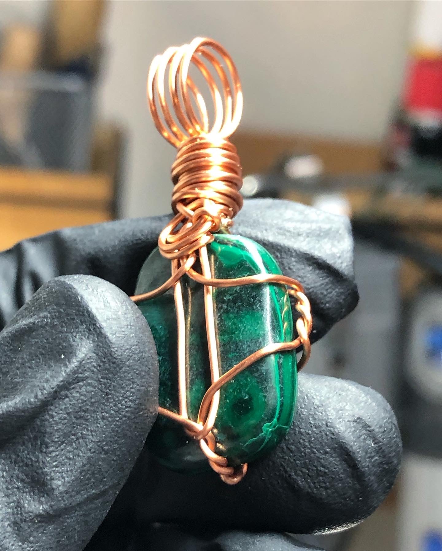 Malachite Tumble Copper Pendant - Mini Range - Premium