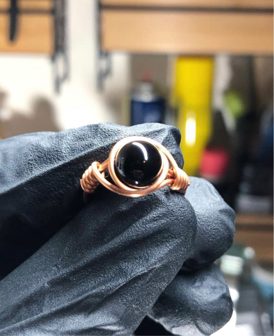 Black Onyx 8mm Ring - Copper Petite Band - Buy One Get One Free