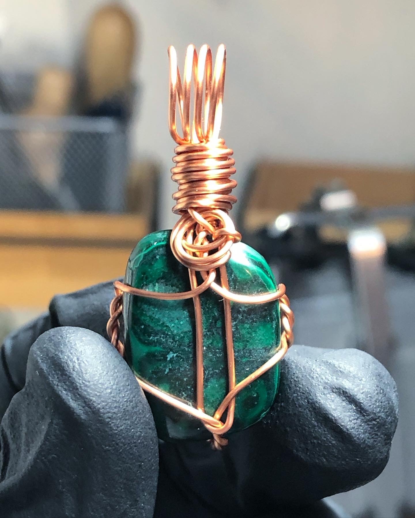 Malachite Tumble Copper Pendant - Mini Range - Premium