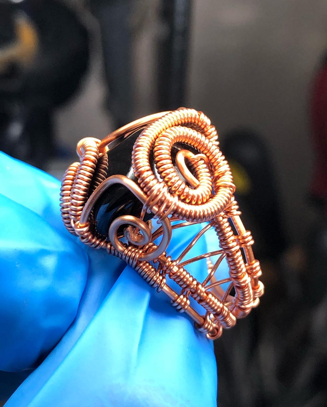 Black Tourmaline Copper Ring - Dragon Style