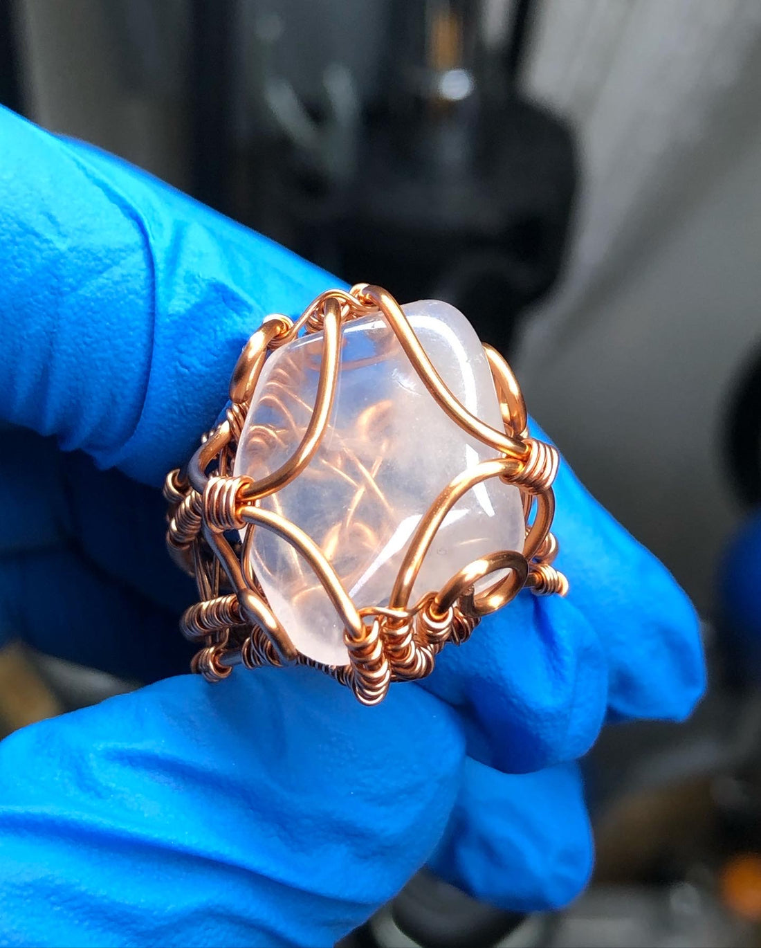 Rose Quartz Copper Ring - Bohemian Style