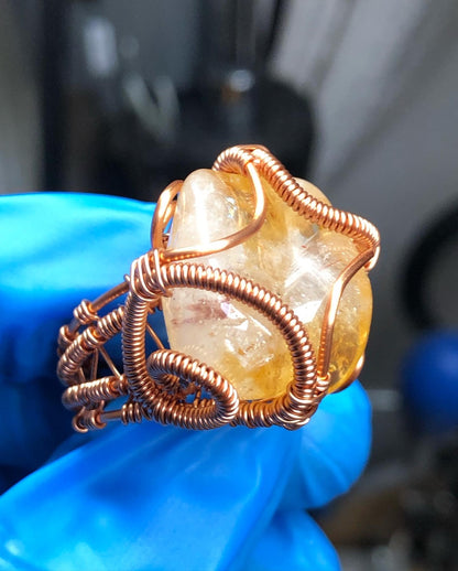 Citrine Copper Ring - Dragon Style