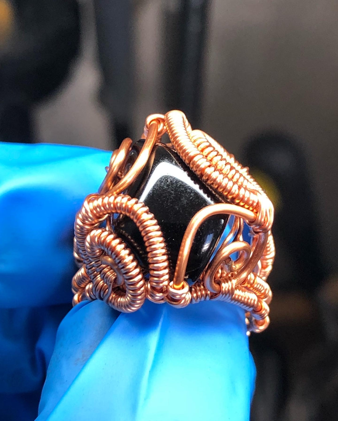 Black Tourmaline Copper Ring - Dragon Style