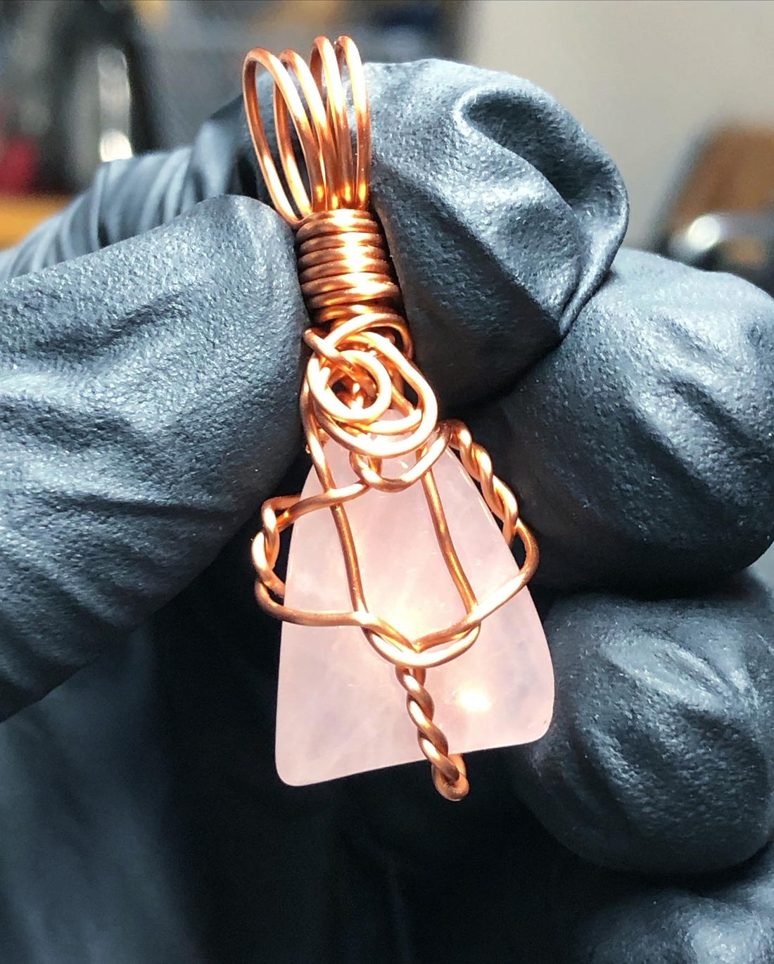 Rose Quartz Tumble Copper Pendant - Mini Range