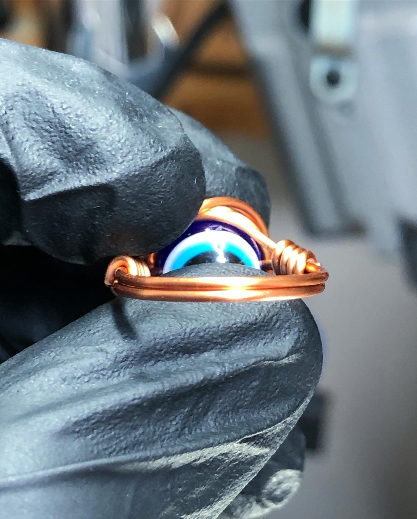 Protection From Evil Eye Resin Beaded Ring - 10mm Copper Band