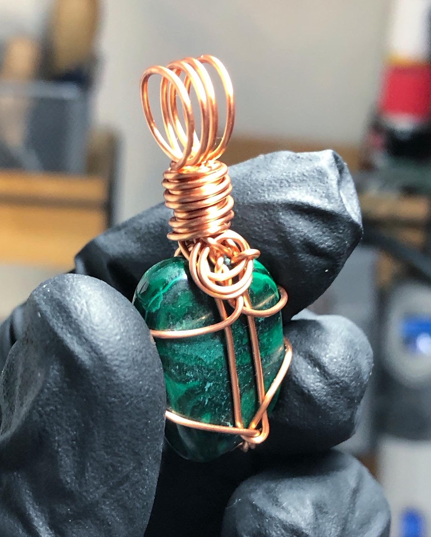 Malachite Tumble Copper Pendant - Mini Range - Premium