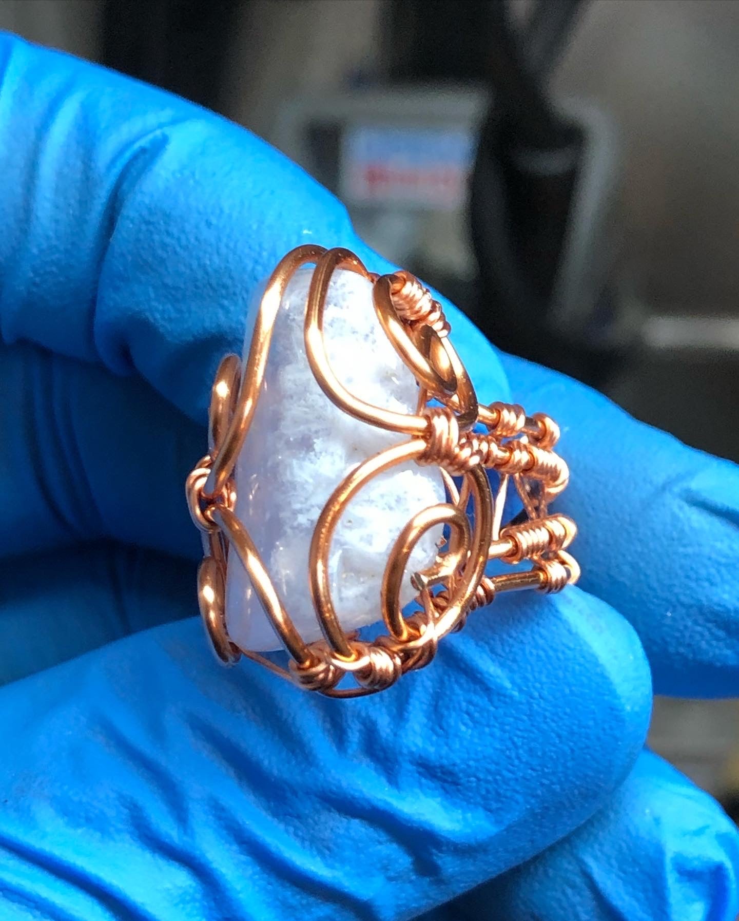 Blue Lace Agate Copper Ring - Bohemian Style -Premium