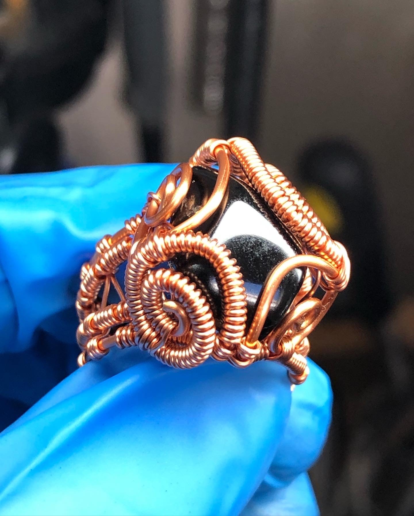 Black Tourmaline Copper Ring - Dragon Style