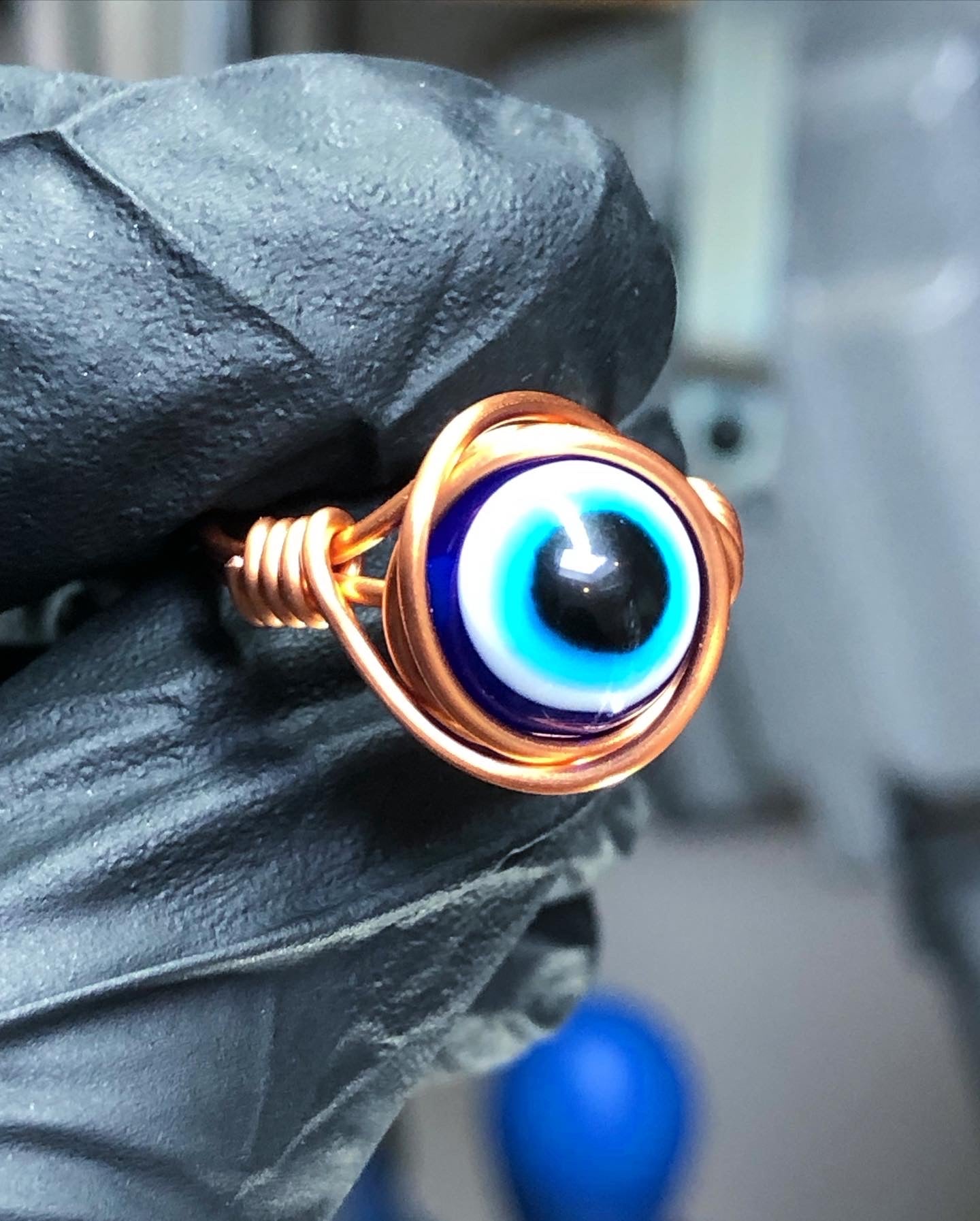 Protection From Evil Eye Resin Beaded Ring - 10mm Copper Band